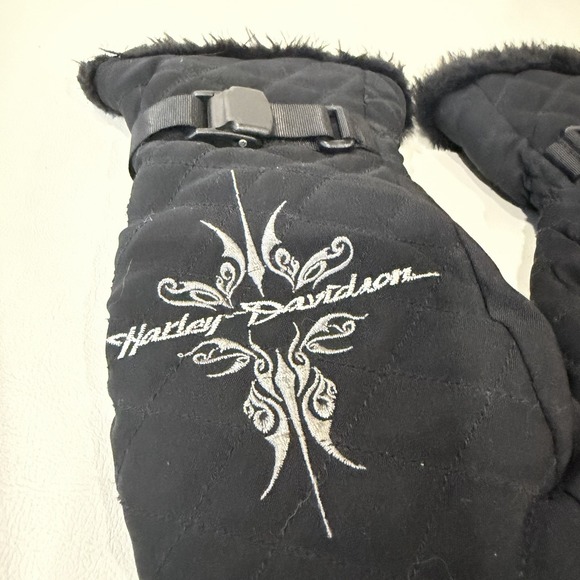 Harley-Davidson Jackets & Blazers - Harley-Davidson Women's Small Quilted Winter Mittens Black Faux Fur 2005